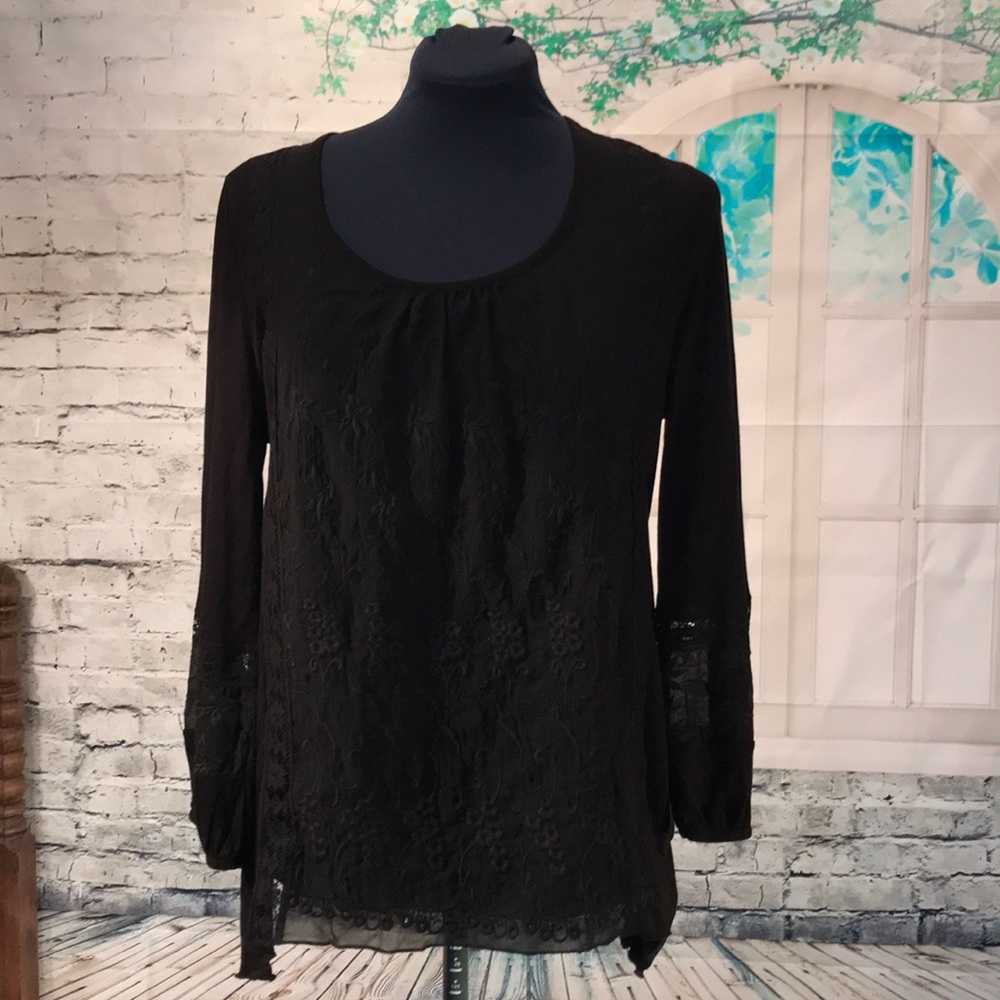 Boho black embroidered top